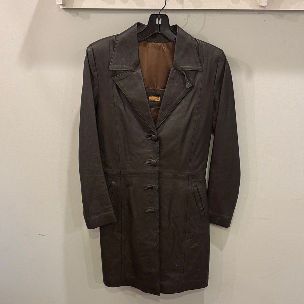 Elegant Dark Brown Leather Women's Coat